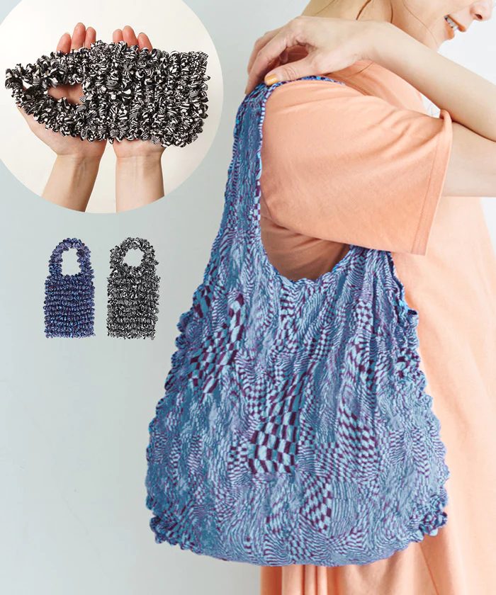 日本 COCA - 泡泡皺褶伸縮容量環保袋-手提/肩背款-暗夜海洋