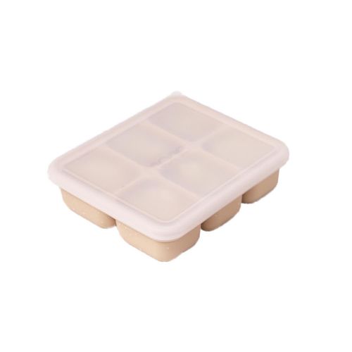 韓國 monee - 100%白金矽膠 專利雙鎖密封副食品分裝盒-奶茶棕-60ml x 6格