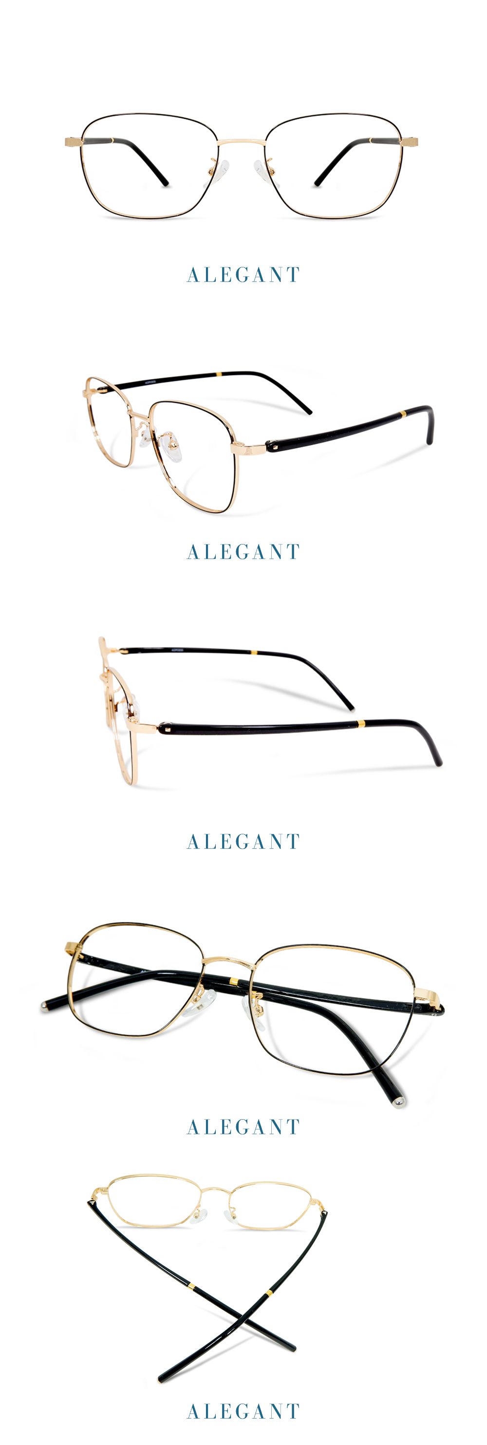 ALEGANT - 日系古著簡約琉璃金細方框UV400濾藍光眼鏡