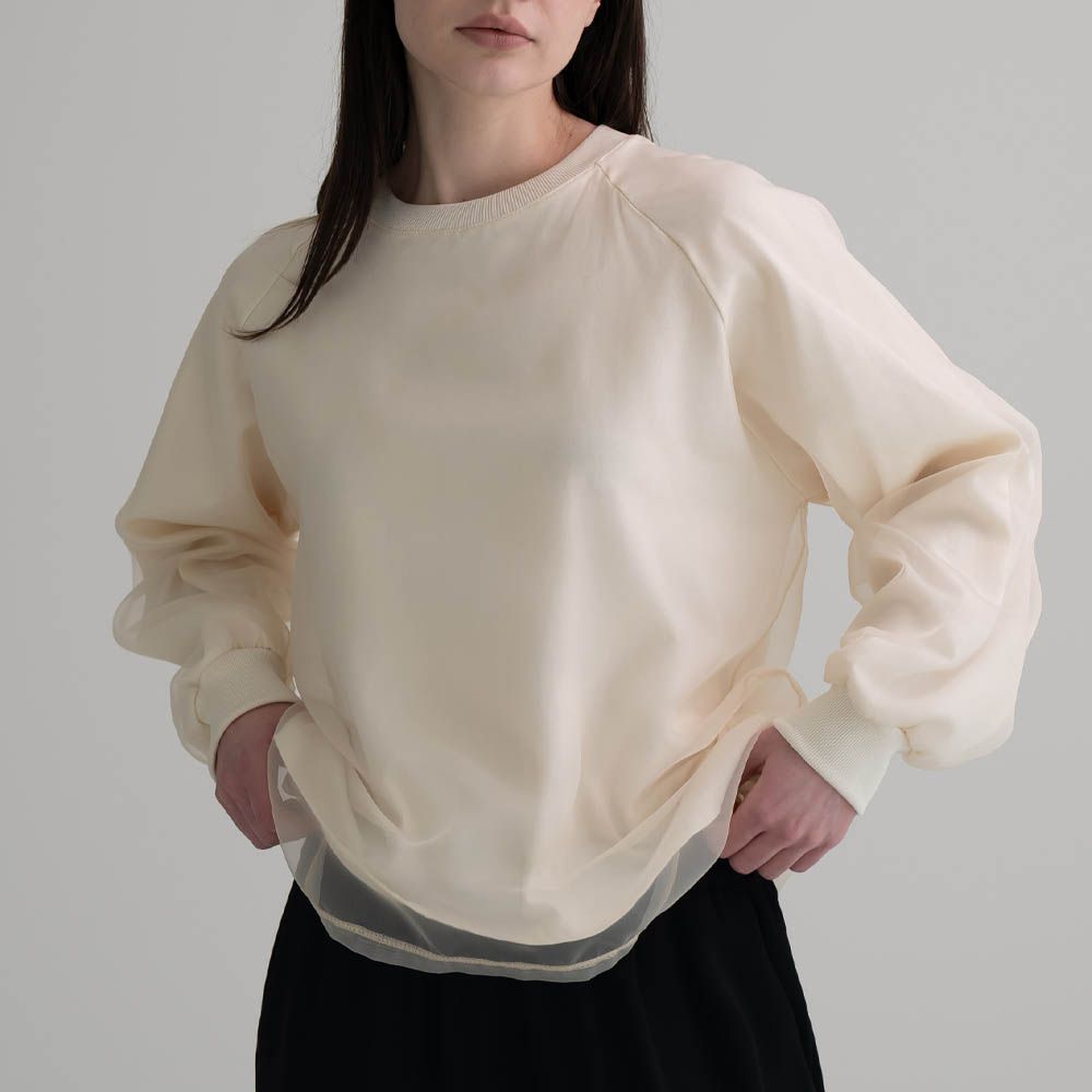 絲滑光澤雪紡雙層大學T-乳酪米 (FREE)