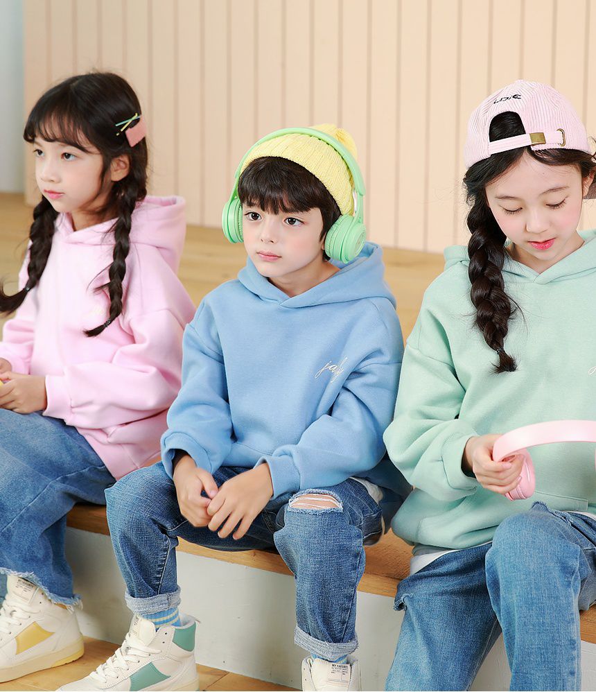 韓國 J KIDS - (裏起毛)單色實穿連帽大學T-薄荷綠