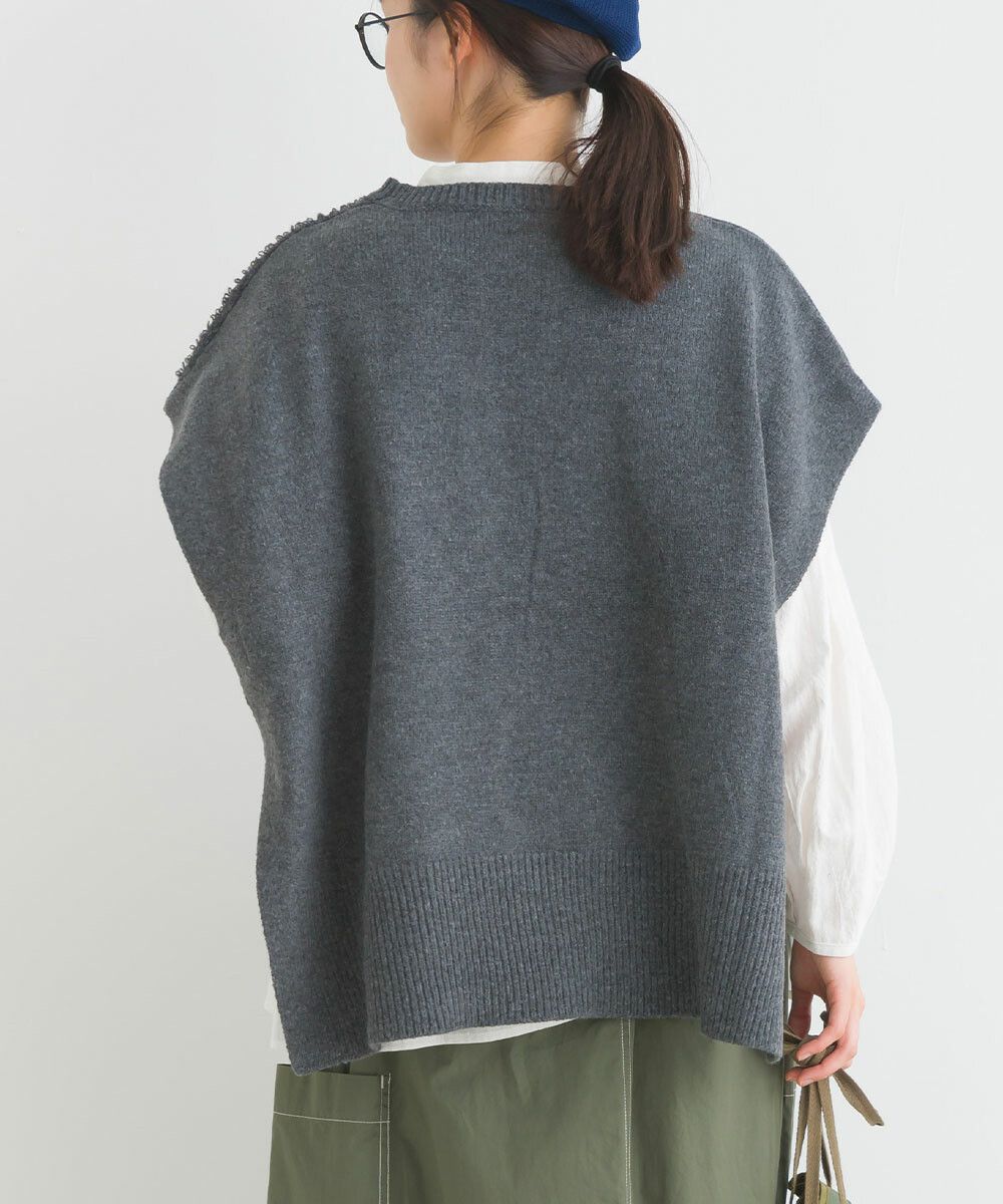 日本女裝代購 - 圓領編織紋拼接針織背心-咖啡