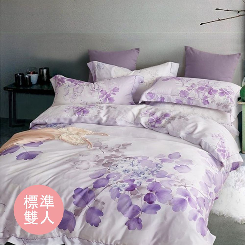 飛航模飾 - 裸睡天絲加高版床包組-嫣紫(雙人床包兩用被四件組) (標準雙人 5*6.2尺)