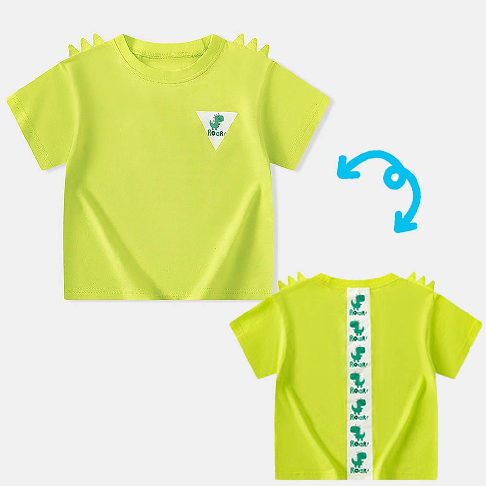 純棉立體短袖上衣-恐龍印花-螢光綠