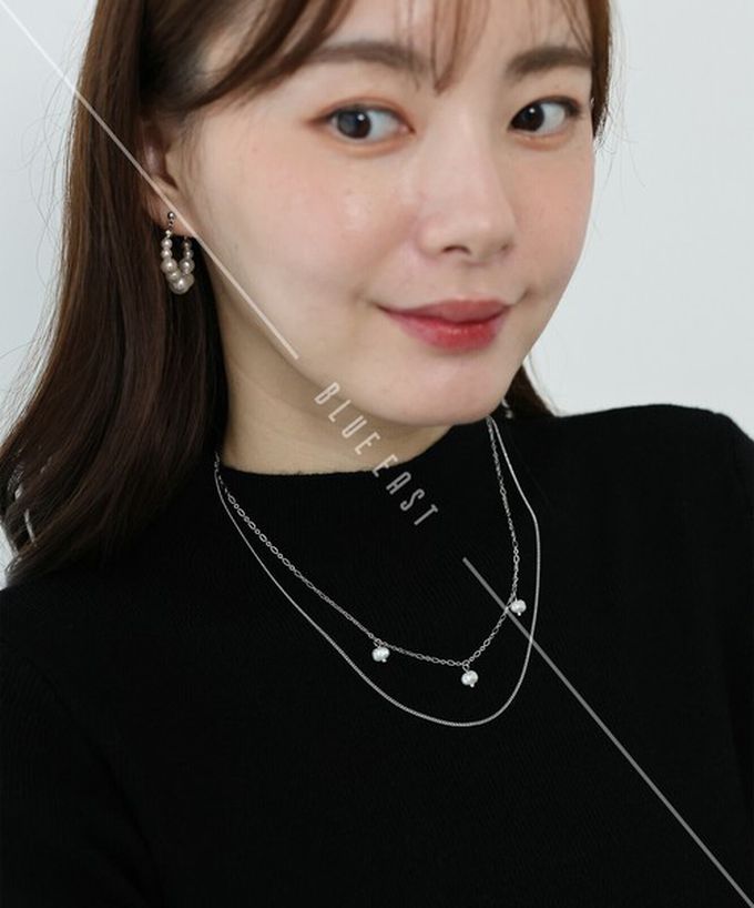 日本 BLUE EAST - 韓國製 淡水珍珠點綴雙層典雅項鏈-金