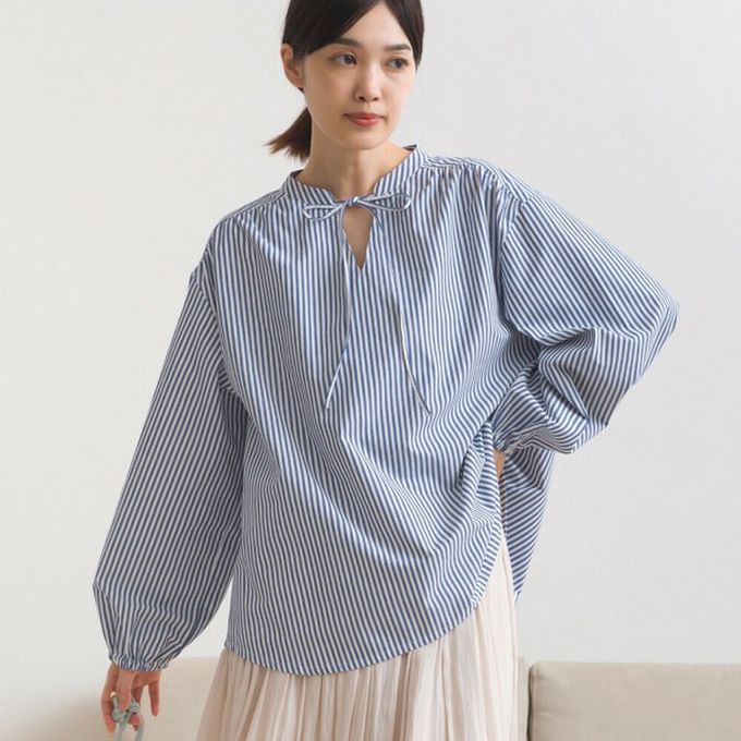 日本 OMNES - 柔滑科技棉 俐落感綁帶澎袖上衣-芥末黃