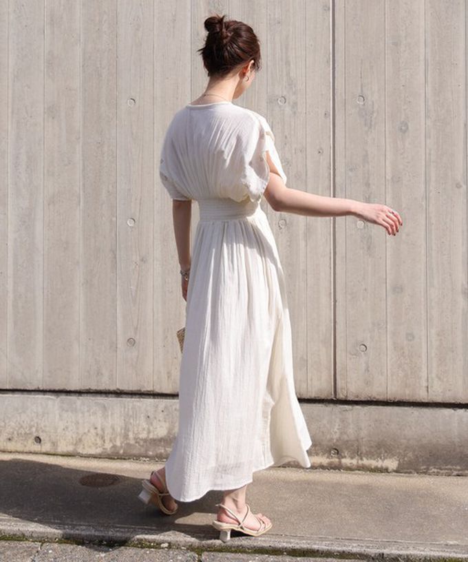 日本 Bab - 100%印度棉 素雅刺繡收腰短袖洋裝-黃