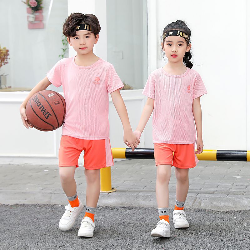 兒童速乾網眼短袖運動套裝-Sport籃球-淺灰色