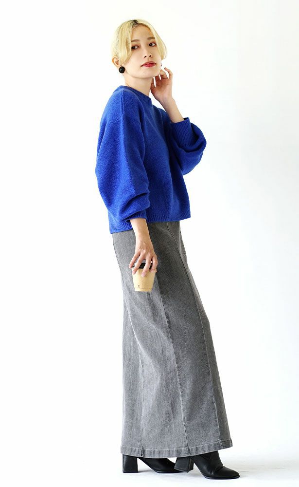 日本 zootie - 簡約柔軟澎澎袖短版毛衣-寶石藍