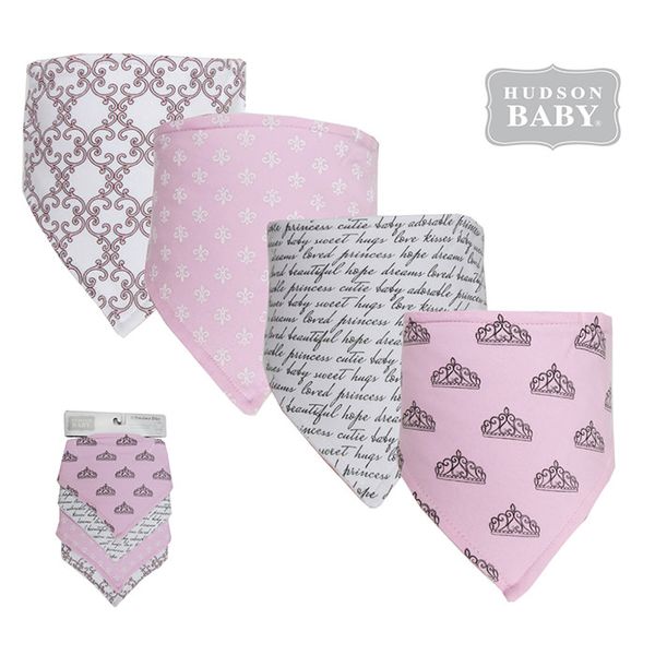 美國 Luvable Friends - 甜蜜寶貝100%純棉嬰幼兒三角領巾/口水巾圍兜4入組-皇冠圖騰