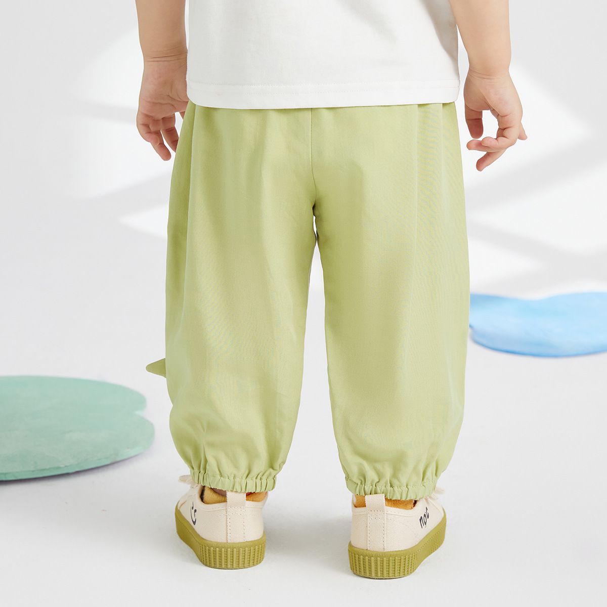 天絲棉腰鬆緊休閒防蚊褲/長褲-怒吼小恐龍-綠色