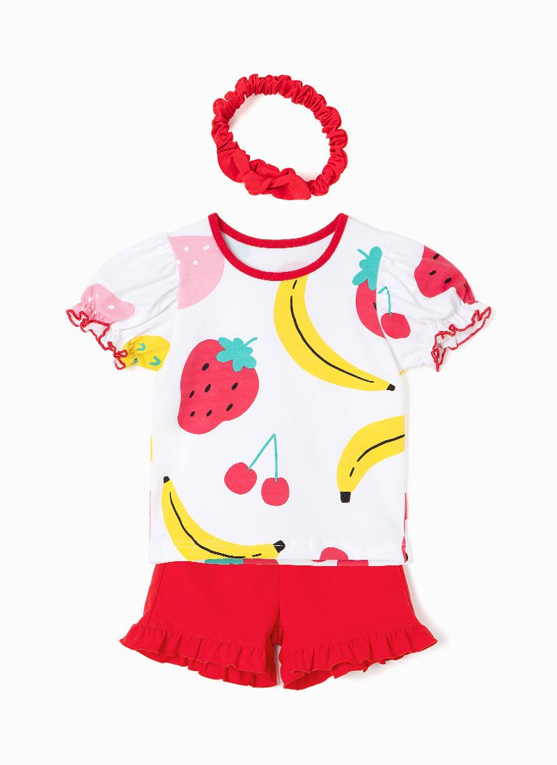 韓國 OZKIZ - (附髮帶)水果套餐短袖套裝-白X紅