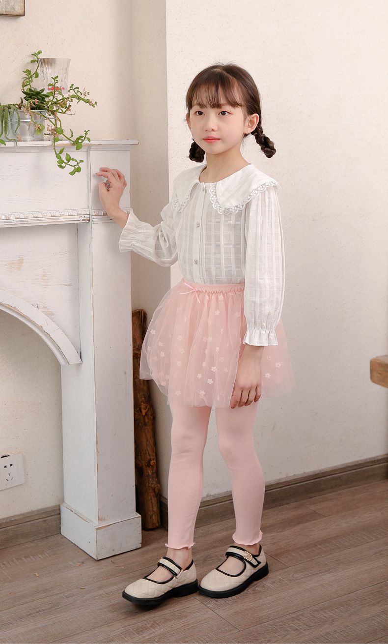 FANMOU - 內搭褲裙-薄紗花朵-黑色