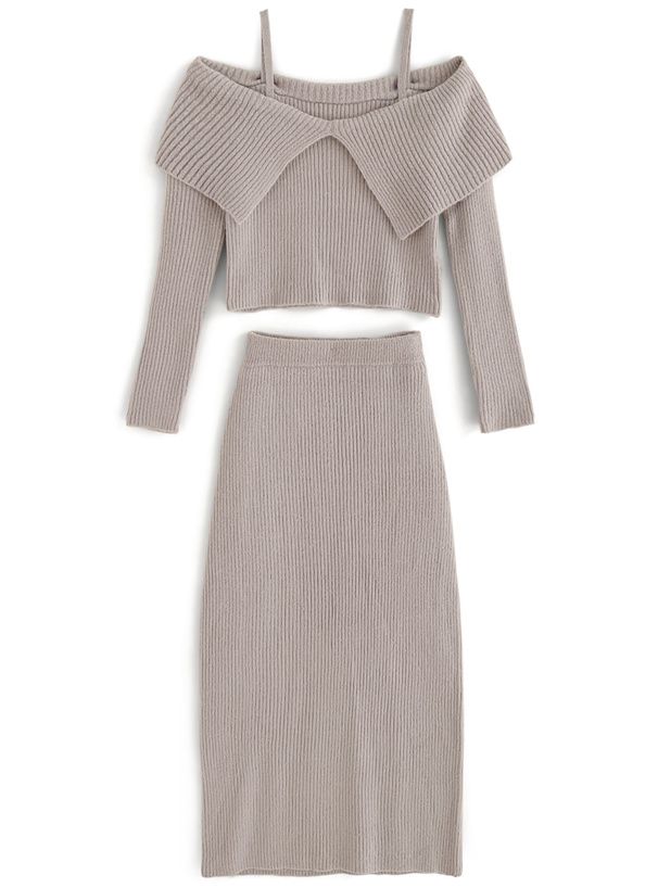 日本 GRL - 聯名款 氣質平口露肩兩件式洋裝-米杏