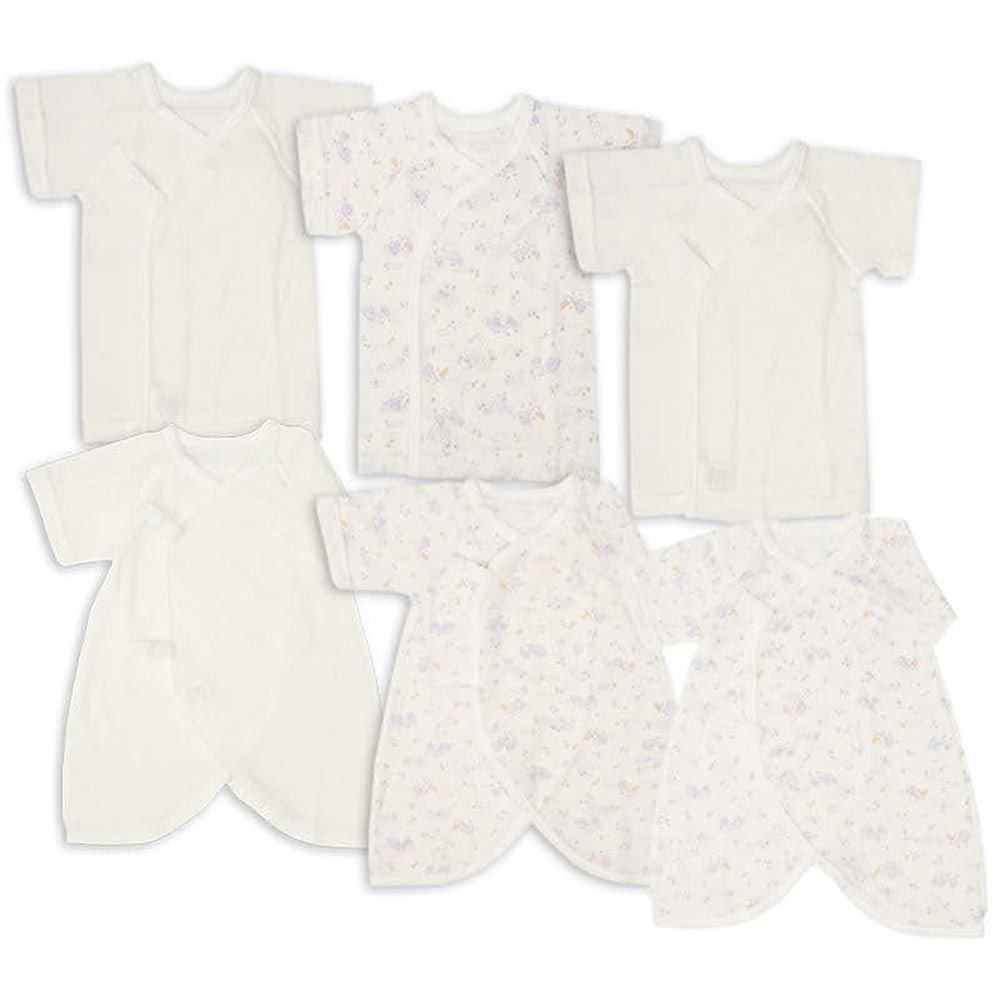 akachan honpo - 新生兒內衣6件組-短袖、7分袖 網眼-米白色 (50~60cm)