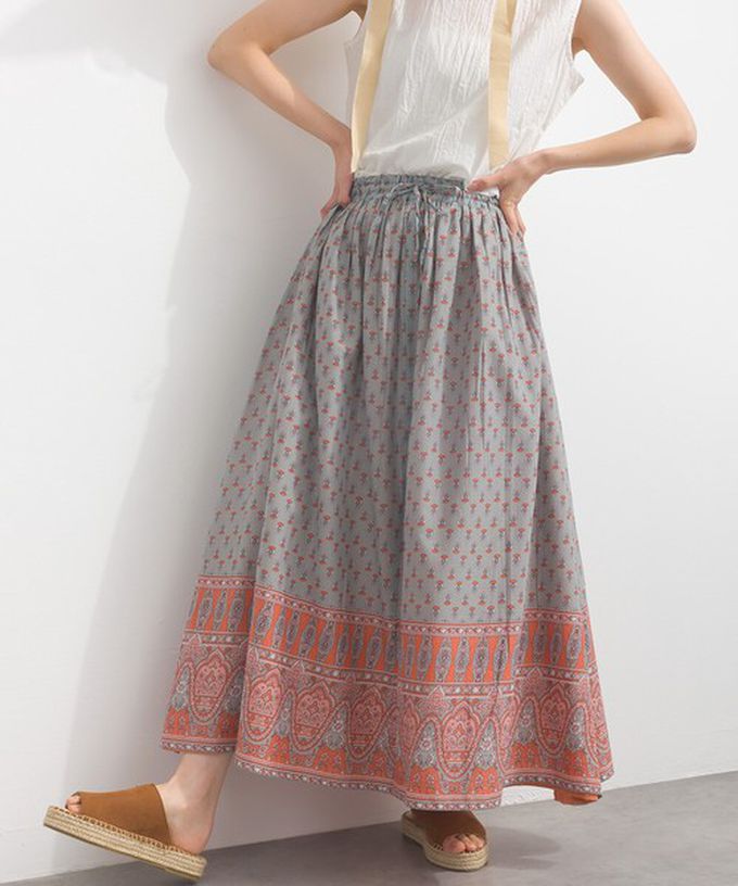 日本 Lupilien - 熱銷再販 2way雙面穿印度棉典雅長裙-灰x珊瑚橘