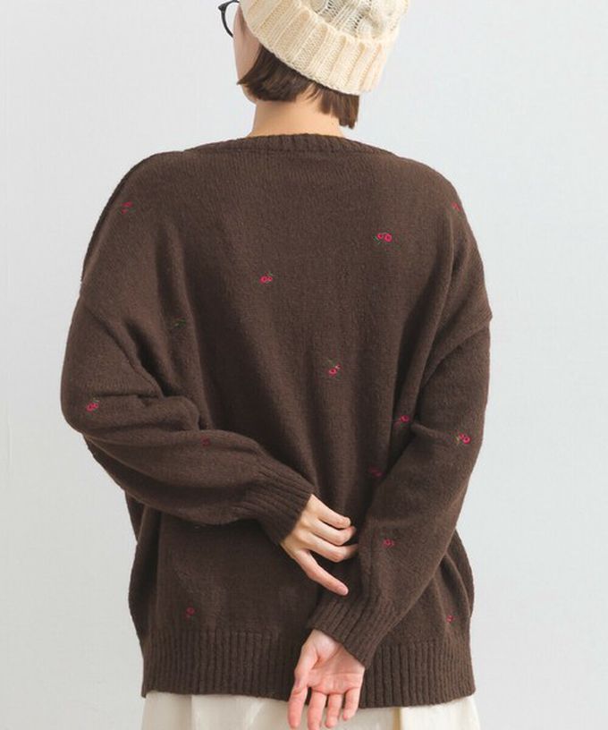 日本 Lupilien - 低調小花刺繡圓領開襟針織外套-橘紅