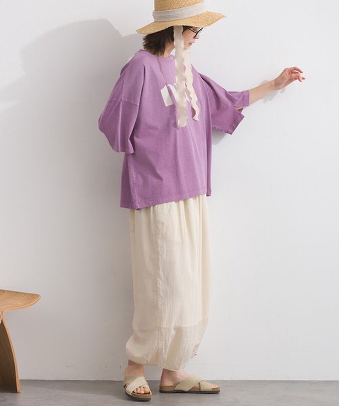 日本 Lupilien - 純棉復古刷色簡約落肩五分袖上衣-象牙白