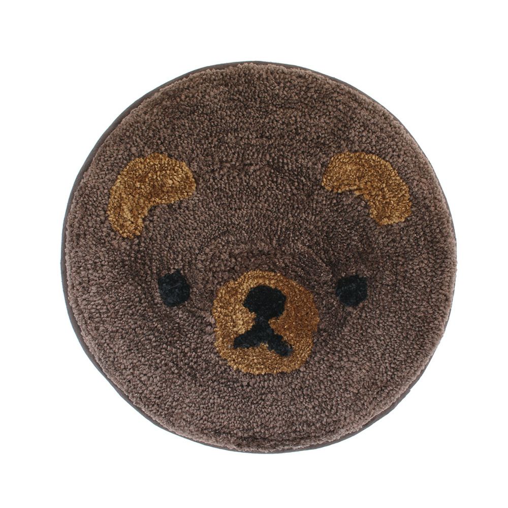日本 TOMO - 可愛動物臉頰針織椅墊-熊熊-深褐 (約Ф33cm)