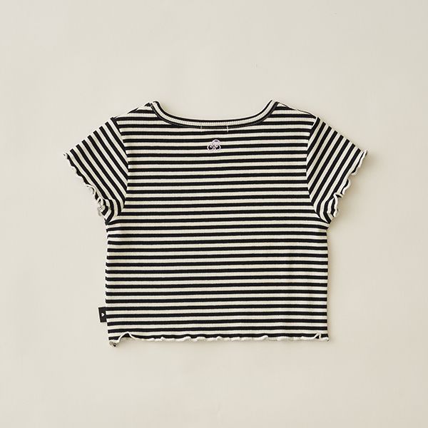 日本 Lycee mine - 迷你刺繡羅紋捲邊時尚短上衣-奶油黃