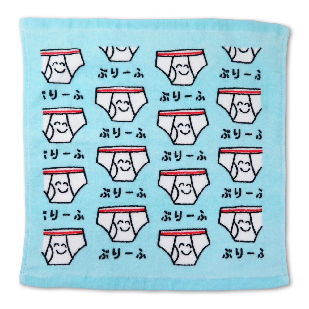日本 OKUTANI - 童趣插畫方巾/手帕-內褲-水藍