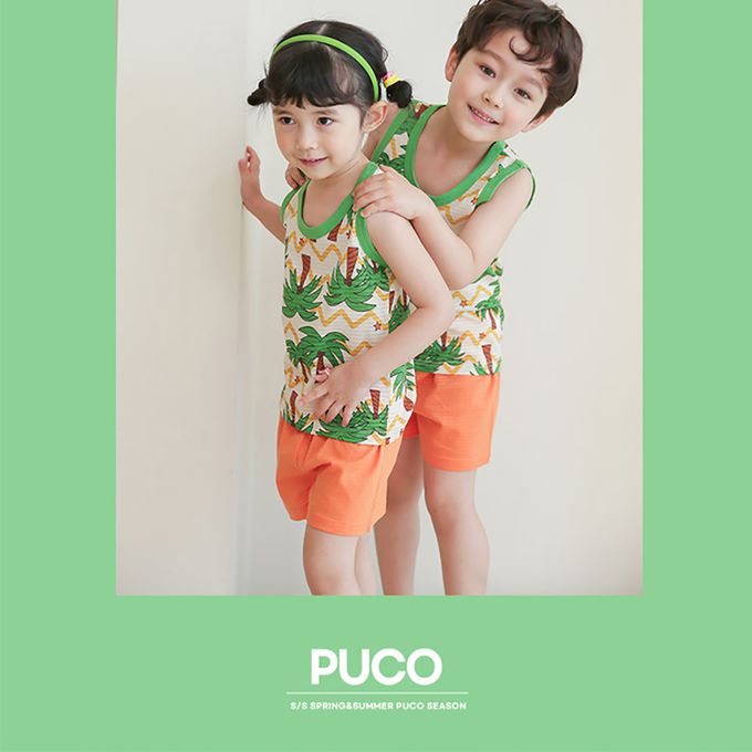 正韓 Puco - 超優質嬰幼兒/兒童無袖100% 有機棉家居服/睡衣-度假椰子林