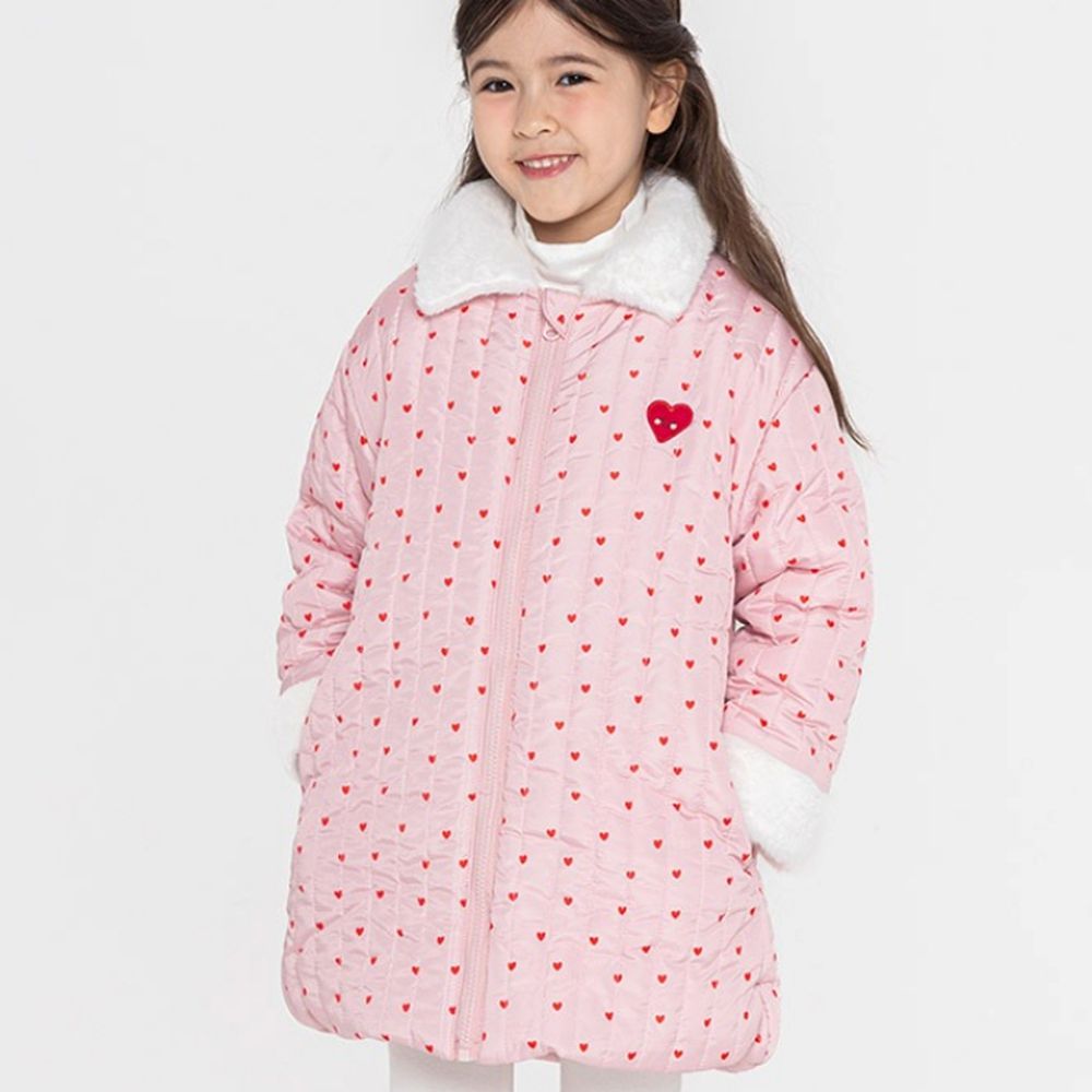 小愛心點綴毛毛翻領保暖填充外套-粉