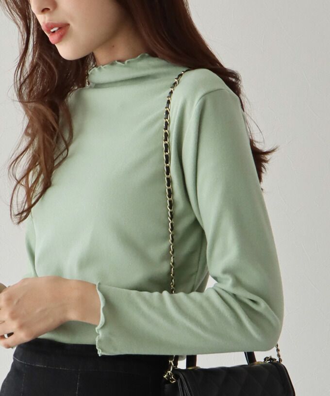 日本 BLUE EAST - 微立領木耳邊薄長袖上衣/打底衫-簡約白