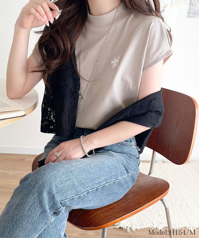 日本 Classical Elf - 刺繡logo魅力法式袖上衣-小立領-黑