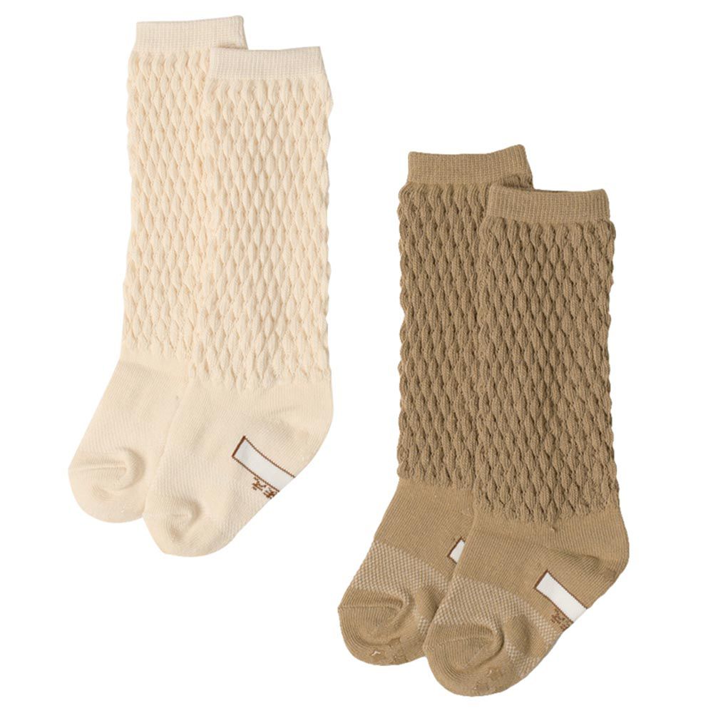 akachan honpo - 長筒襪2雙組-立體紋路-象牙白色 (9～14cm)