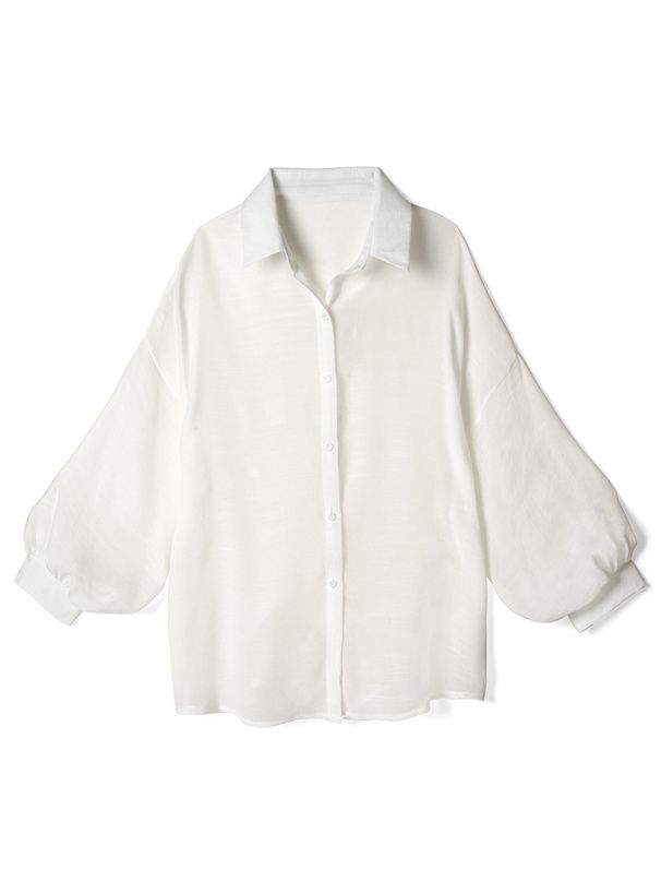 日本 GRL - 嫘縈舒適微透感泡泡長袖襯衫-淺杏 (F)