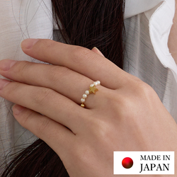 日本 Melody Accessory - 日本製 甜美珍珠18K金戒指鏈環-(可調戒圍)-星星