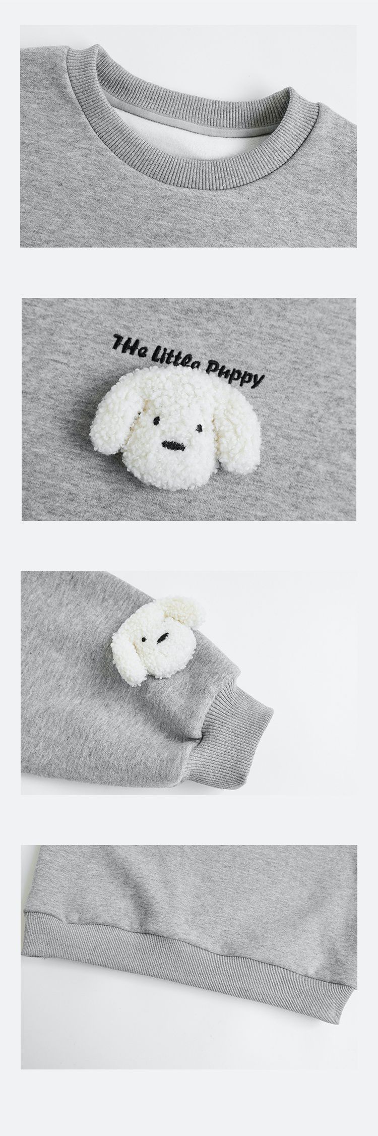 TONGMO - (加絨)立體圓領保暖長袖上衣/大學T-狗狗-淺麻灰色