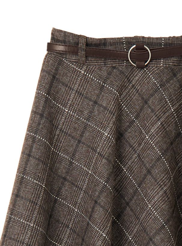 日本 GRL - 學院風格紋顯瘦傘裙/長裙(附皮帶)-深灰 (M)