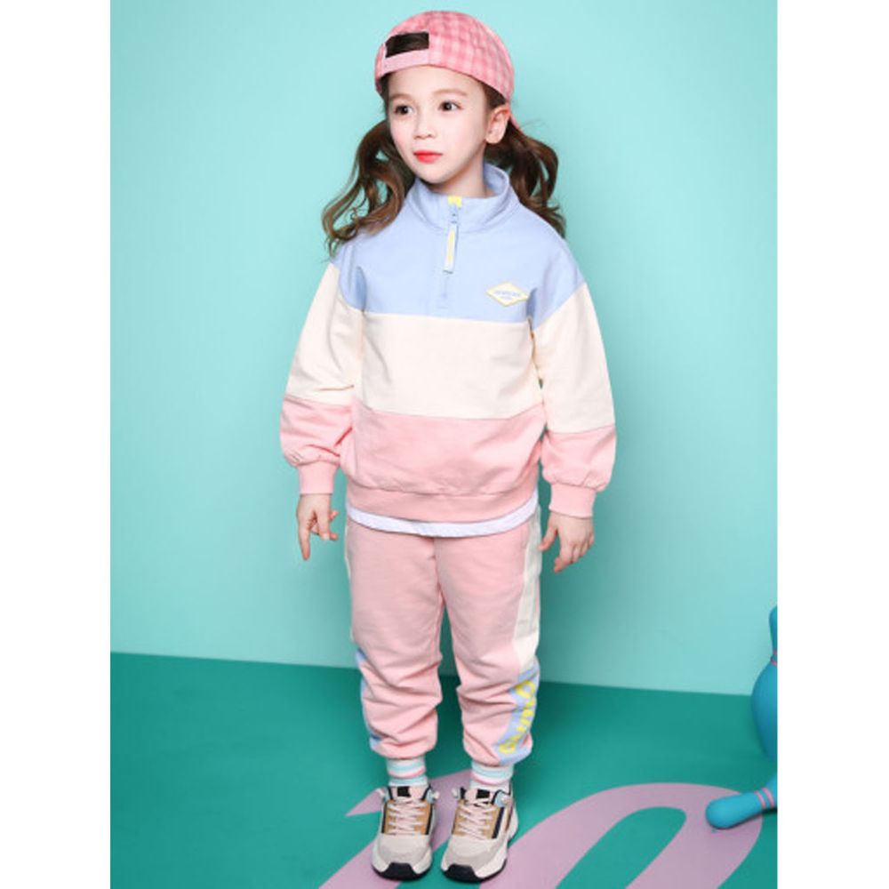 韓國 Jelispoon - 拉鍊領三色套裝-粉紅天藍