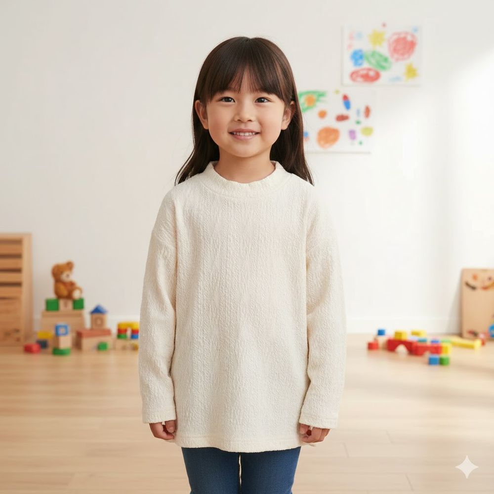 長袖休閒上衣-立體緹花-象牙白色