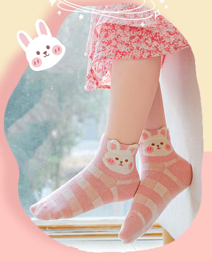 腮紅小兔櫻桃網眼短筒棉襪