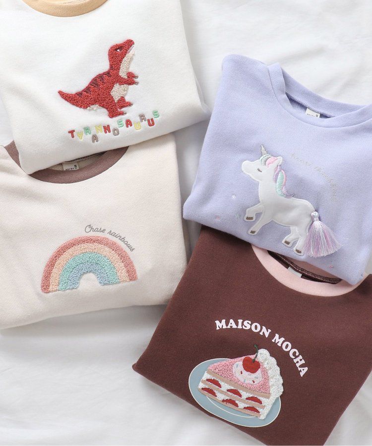 日本 apres les cours - 刺繡童趣印花圓領長袖上衣-草莓蛋糕-摩卡