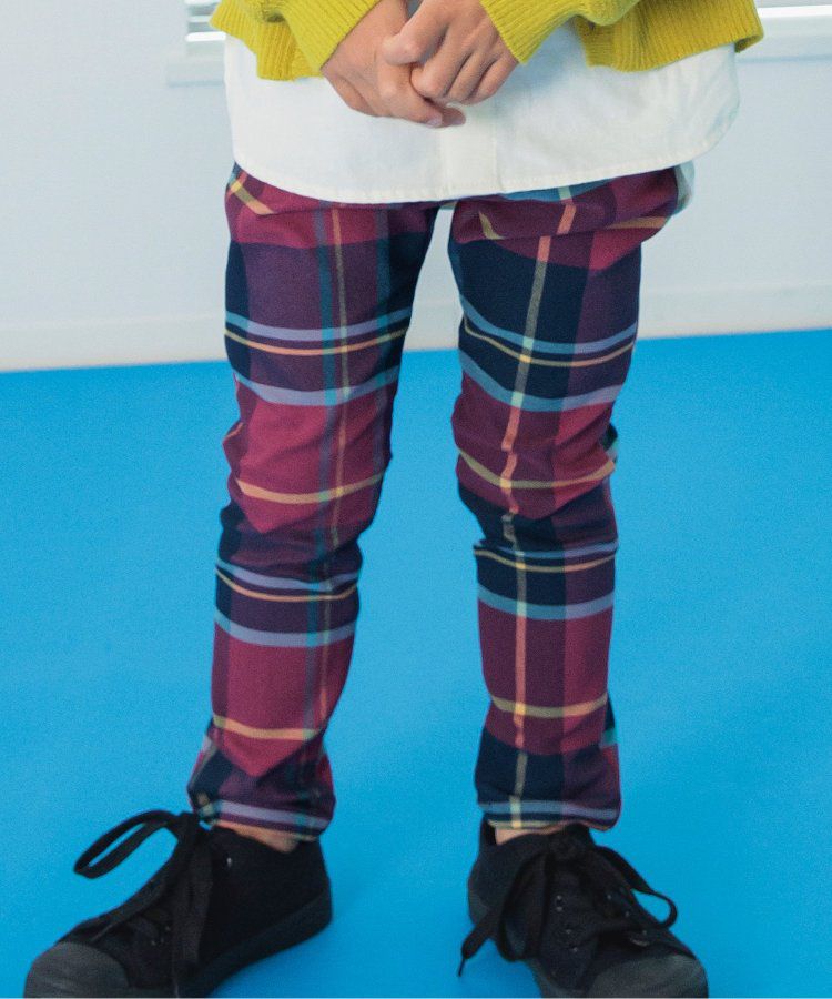 日本 BREEZE - [推薦]定番彈力鬆緊合身長褲-藍綠格紋