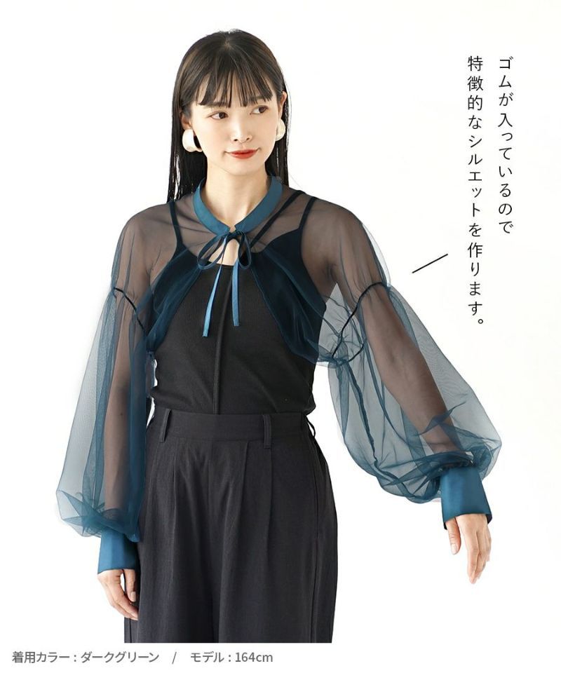 日本 zootie - 優雅透明薄紗綁帶長袖上衣-黑