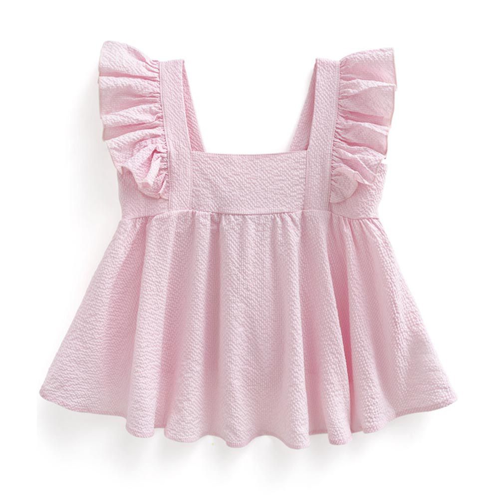 甜美荷葉背後綁帶傘狀背心-嫩粉紅 (M)