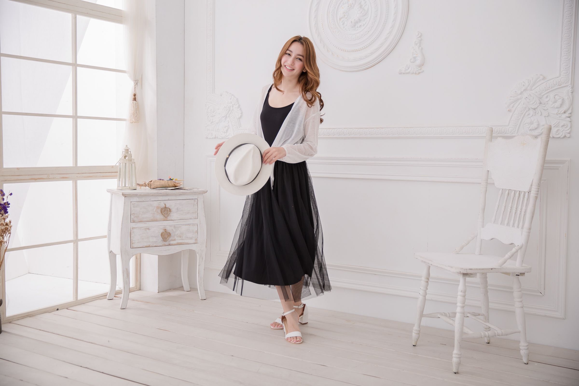 Peachy - 獨家訂製綿柔連身紗裙-細肩帶連身款-華麗黑 (F)