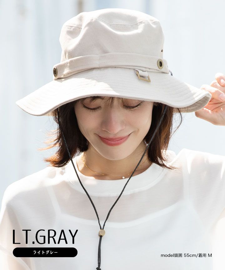 日本 irodori - 抗UV棉純厚磅漁夫帽/遮陽帽(附防風帽帶)-卡其