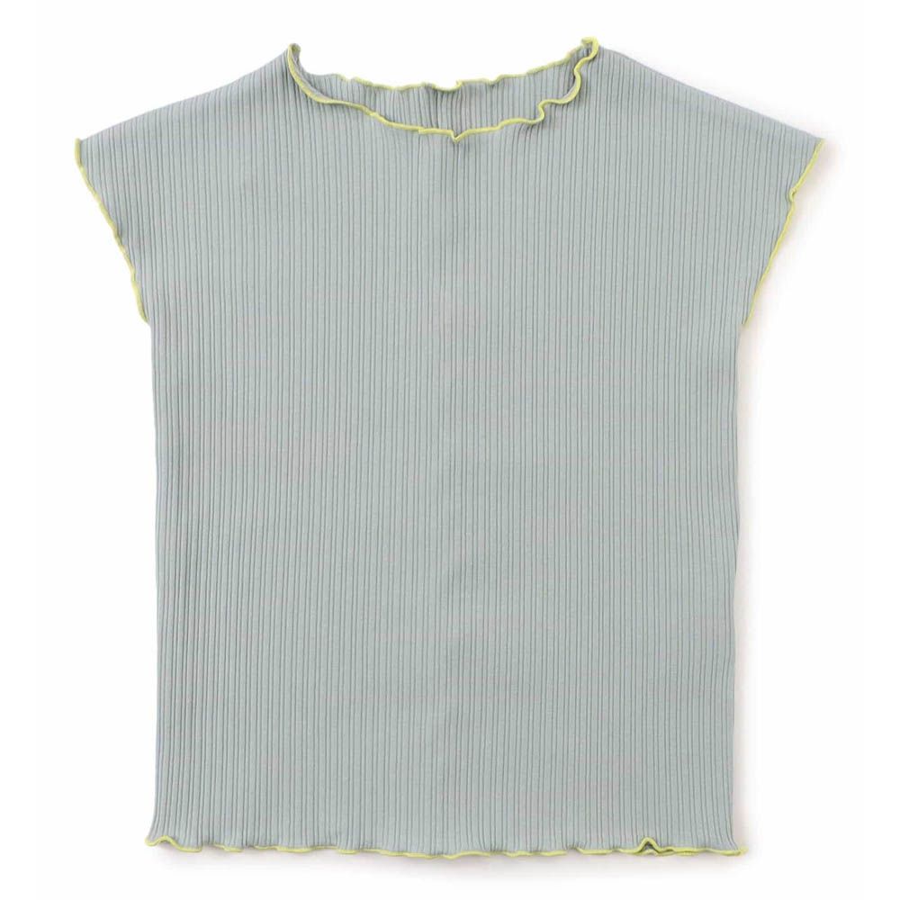 柔軟木耳邊羅紋無袖上衣-灰藍