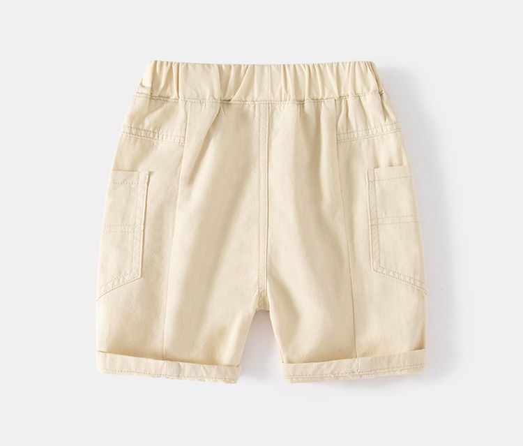 WELLKIDS - 腰鬆緊休閒五分褲-恐龍小標籤-卡其色