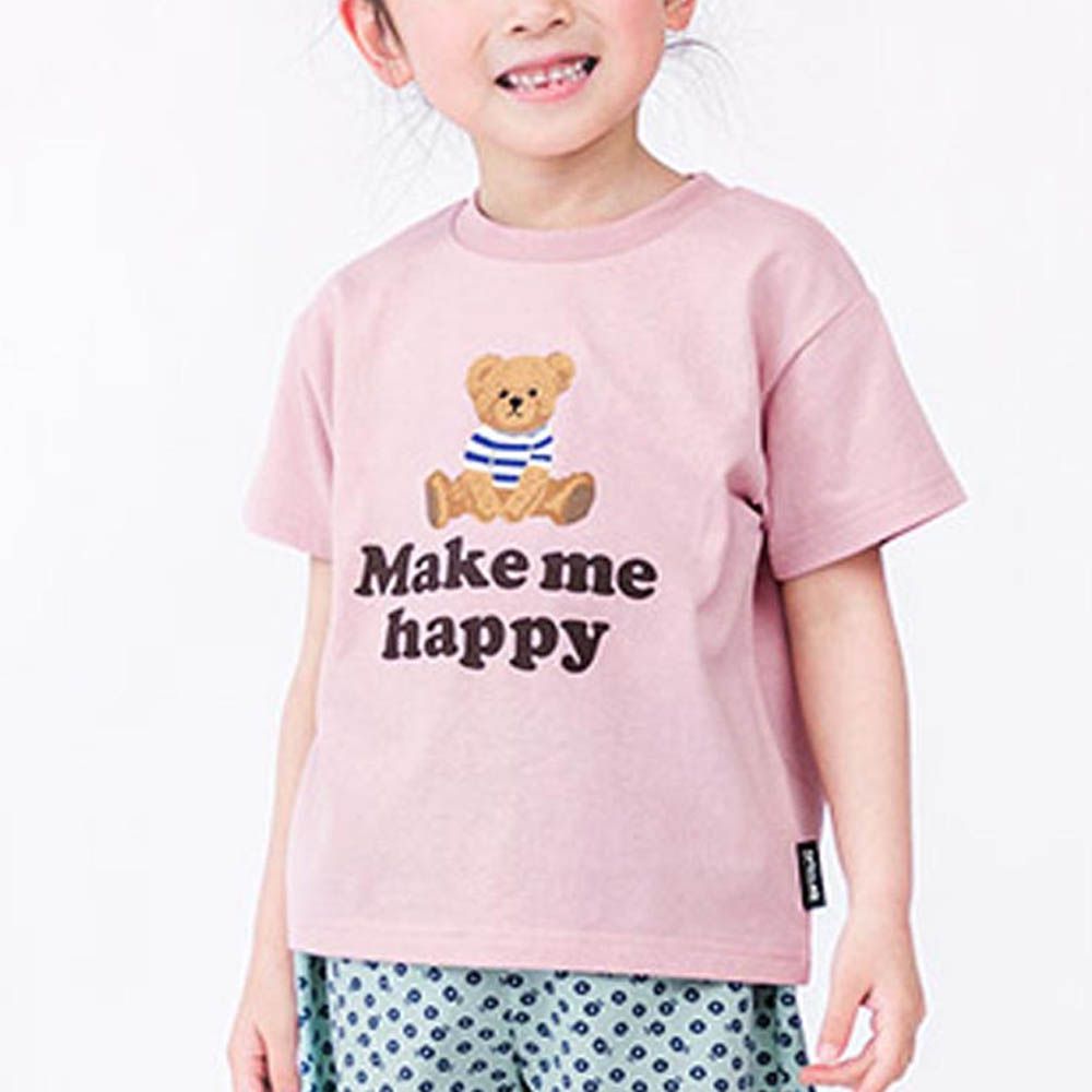 甜美女孩圓領短袖上衣-小熊-粉紅