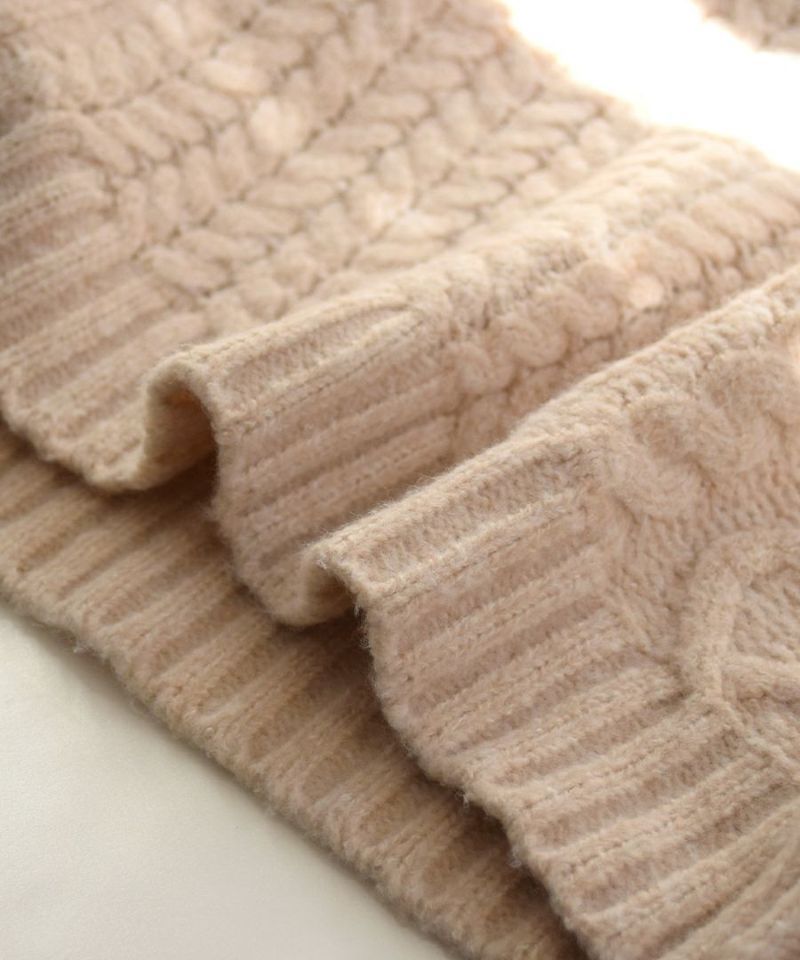 日本 zootie - 圓領麻花編織紋毛衣-水藍