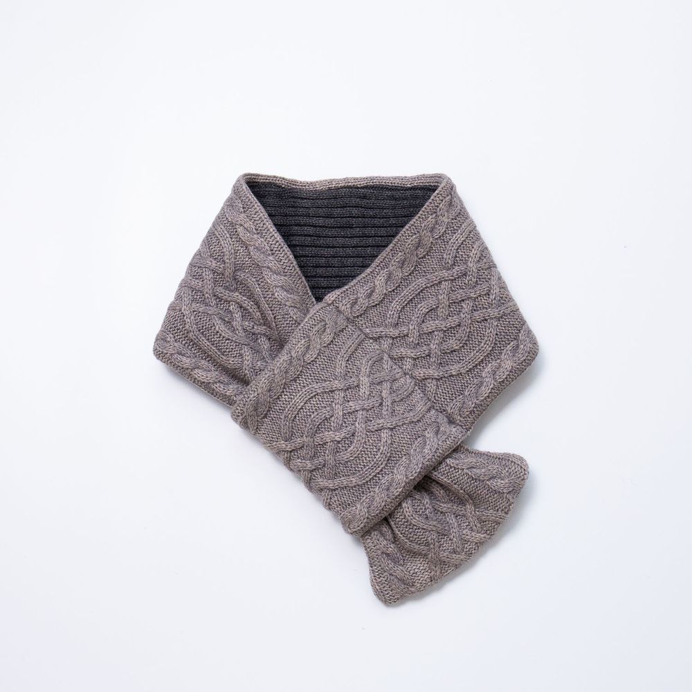 日本 AUBE - 30%羊毛混針織保暖圍巾-杏