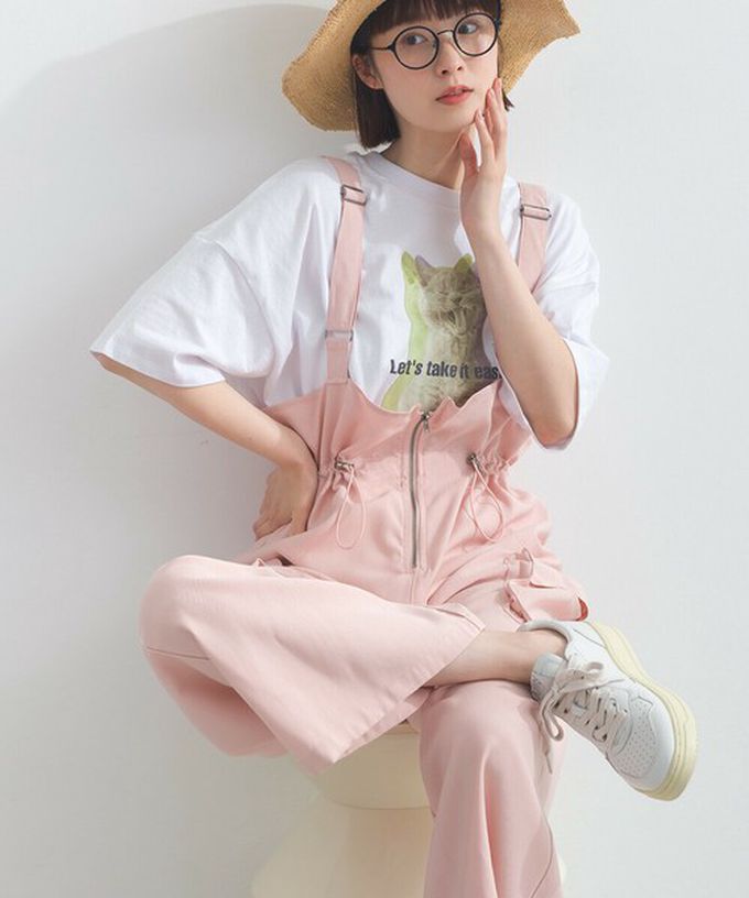 日本 Lupilien - 柔軟可愛抽繩束腰工裝風吊帶褲-海軍藍