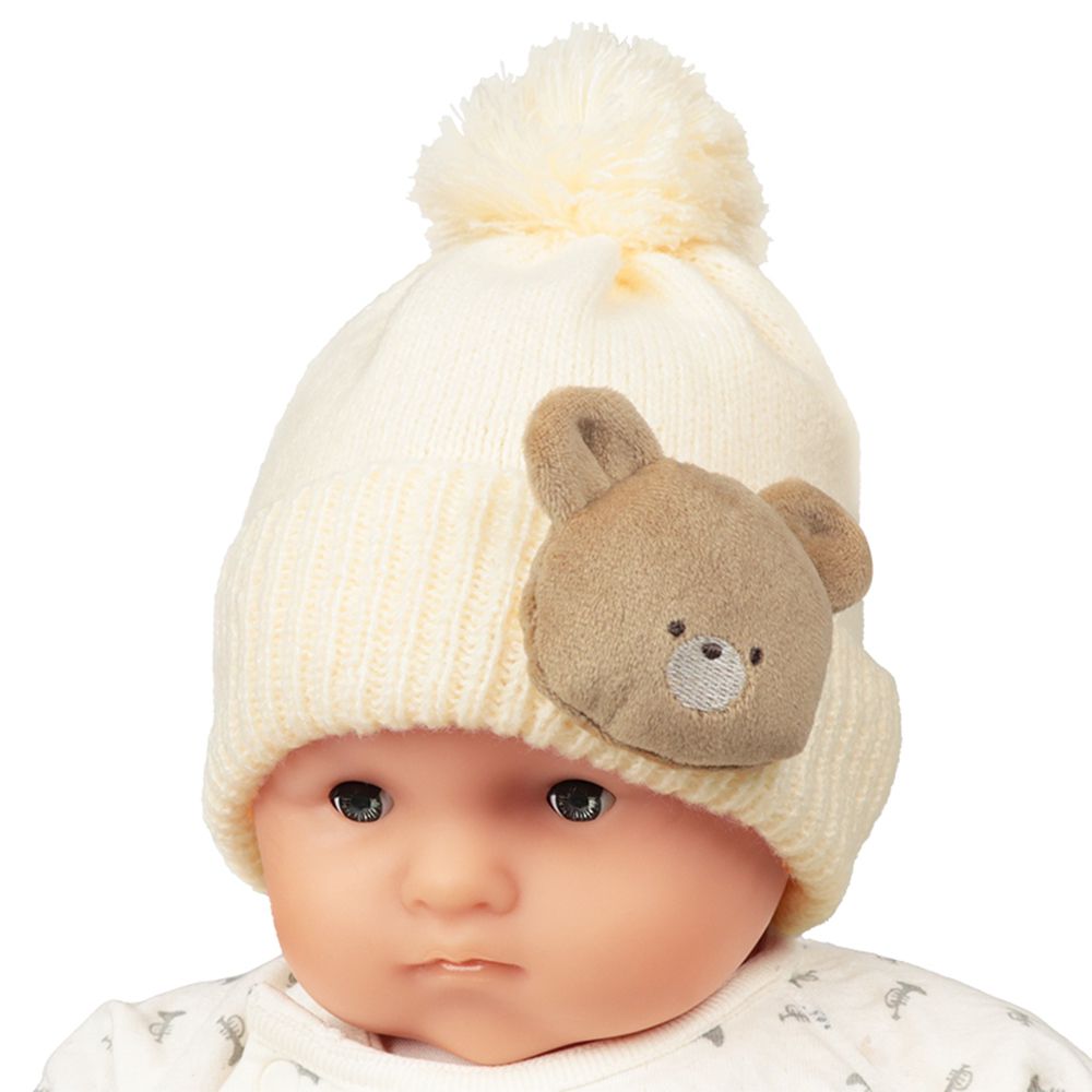 嬰幼兒針織帽-動物-米白色